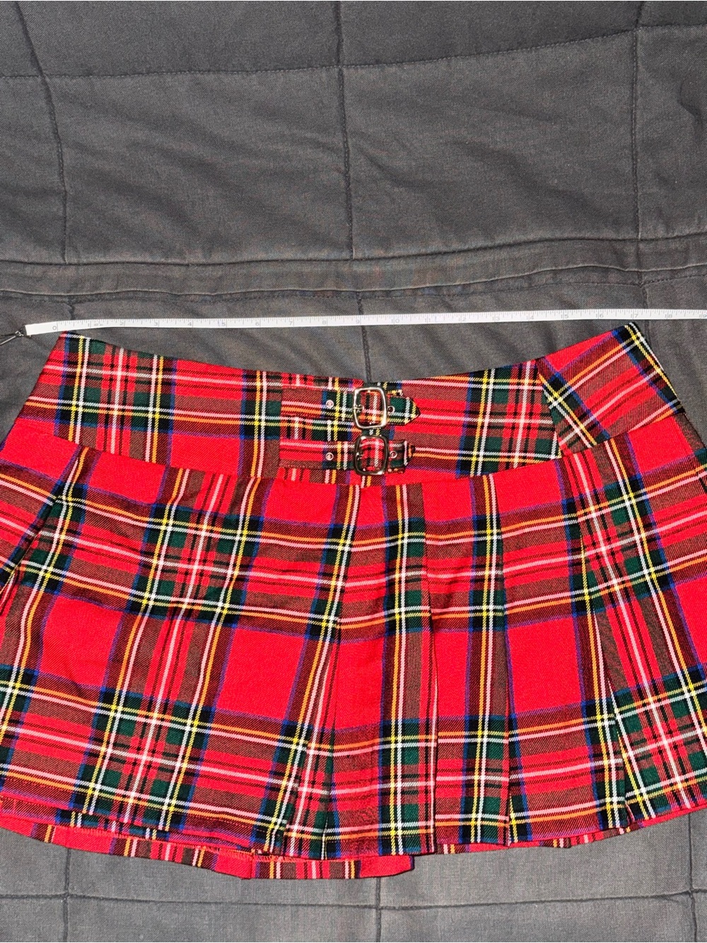 Vintage 90s MISS SHOP Red Royal Stewart Tartan Pleated Mini Skirt Sz 14 Y2K⁠ - Picture 6 of 8